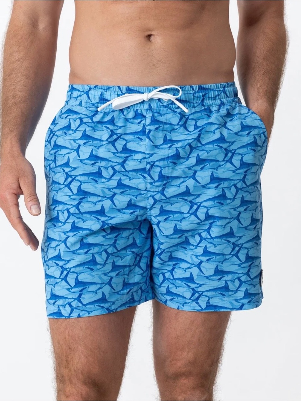 Rhoback Medley Swim Trunks Men’s S The Marlin Blue Fish 6.5” Lined NWT